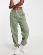 Chelsea Peers High Rise Sweatpants With Woven Logo Tab In Sage-green