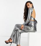 4th & Reckless Petite Backless Crop Top In Silver Metallic