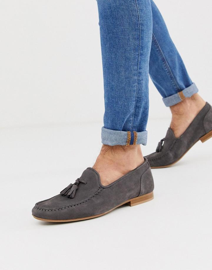 Asos Design Loafers In Gray Suede