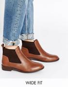 Asos Advertise Wide Fit Leather Ankle Boots - Tan