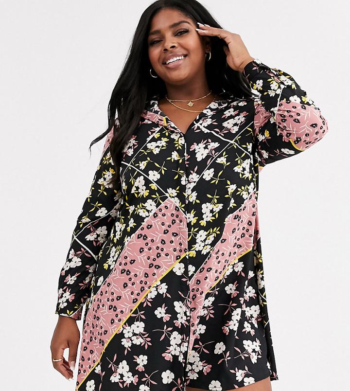 Simply Be Swing Shirt Dress In Mixed Floral Print-multi