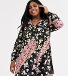 Simply Be Swing Shirt Dress In Mixed Floral Print-multi