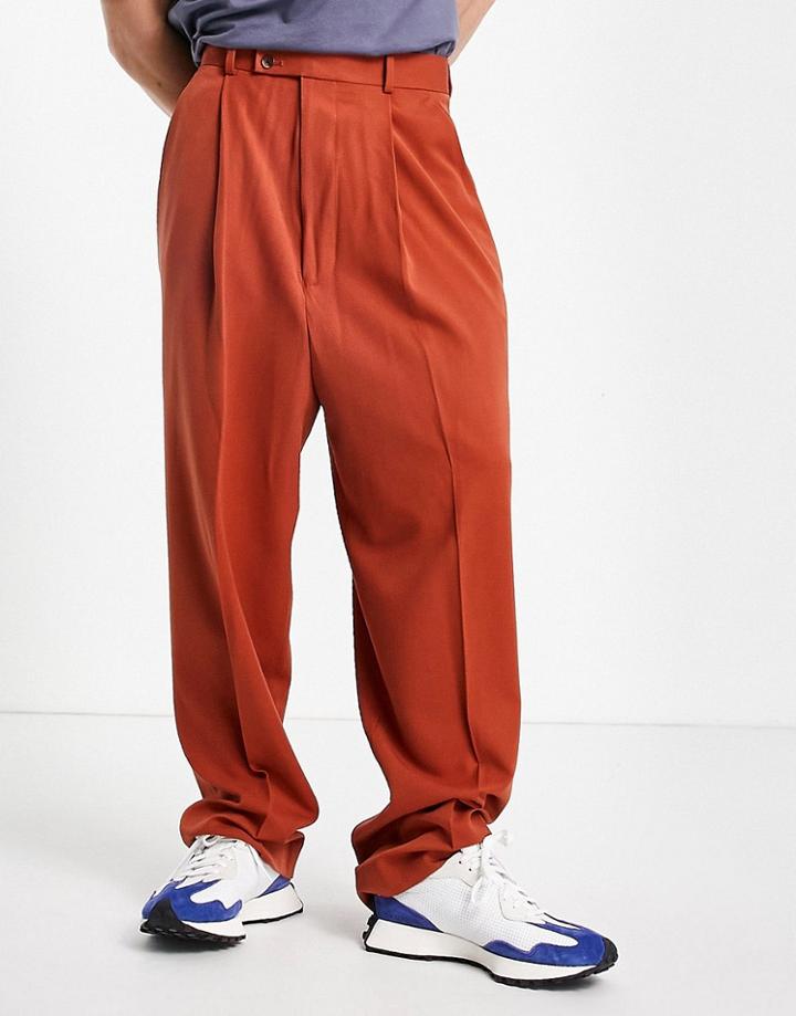 Asos Design High Waist Balloon Smart Pants In Rust-brown