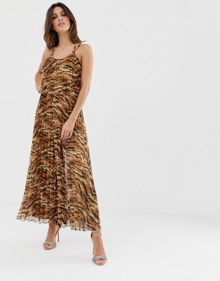 Asos Design Pleated Crop Top Jumpsuit In Animal Print - Multi