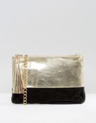 Urbancode Metallic Leather Clutch Bag With Optional Cross Body Strap - Gold