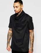 Asos Woven Tee With Cowl Neck In Black - Black