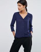 Asos V Neck Blouse - Navy