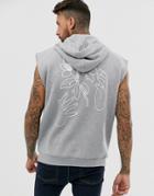 Asos Design Sleeveless Hoodie In Gray Marl With Flower Print - Gray