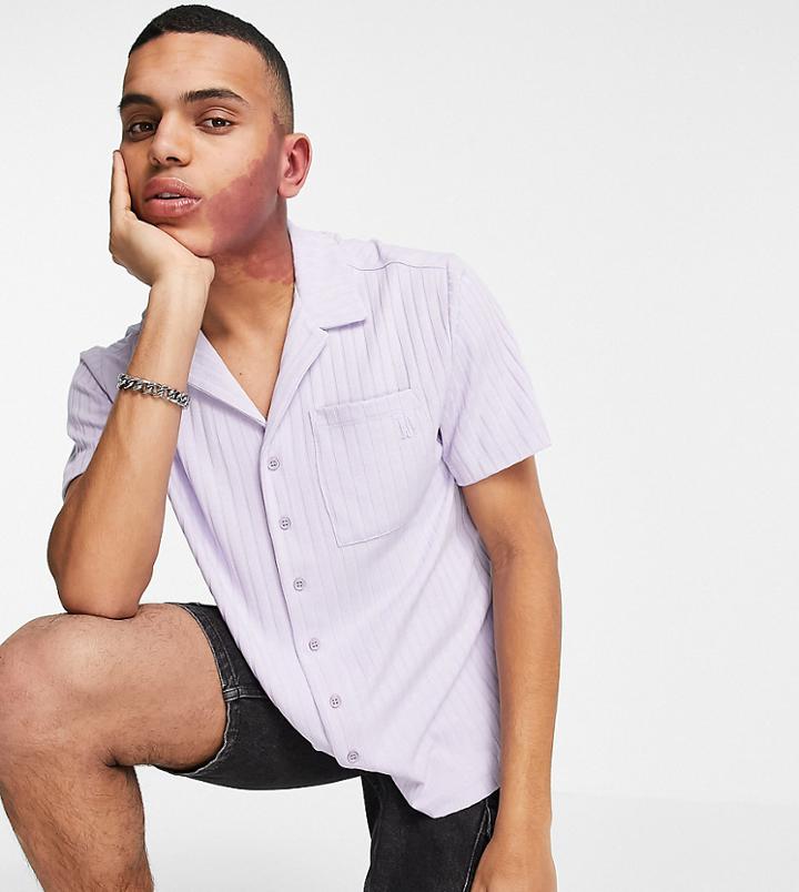 Reclaimed Vintage Inspired Shirt With Revere Collar In Lilac Rib - Part Of A Set-yellow