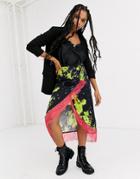 Asos Design Tie Dye Wrap Midi Skirt With Neon Lace Hem-multi