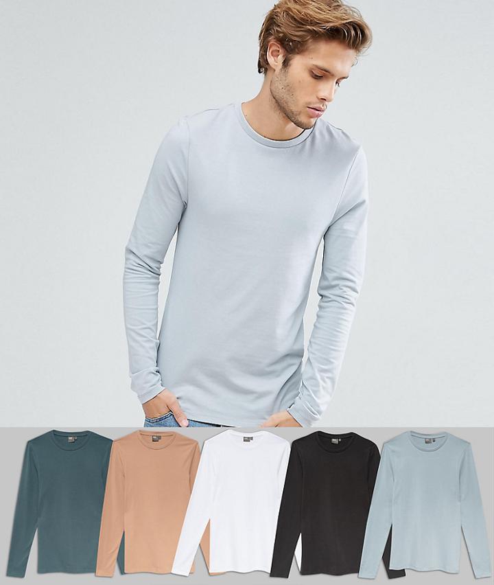 Asos Extreme Muscle Fit Long Sleeve T-shirt 5 Pack Save - Multi