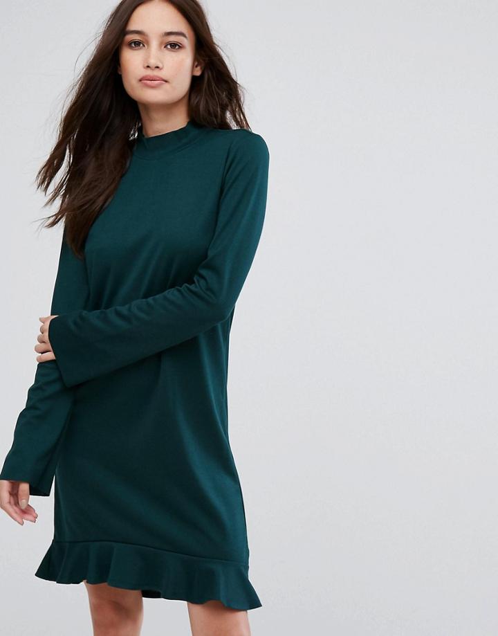 Vila Frill Hem Long Sleeve Mini Dress In Green