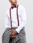 Asos Suspenders & Bow Set In Polka Dot And Plain Burgundy - Red