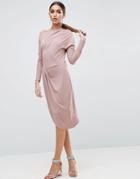 Asos One Shoulder Dress With Drape Front - Pink