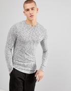 Asos Longline Muscle Long Sleeve T-shirt In Brushed Knitted Jersey In Gray - Gray