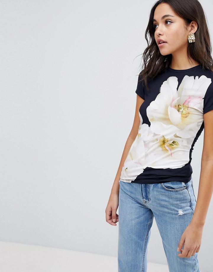 Ted Baker Tinko Fitted T-shirt In Gardenia Print - Navy