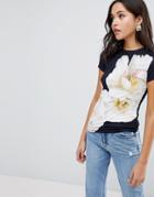 Ted Baker Tinko Fitted T-shirt In Gardenia Print - Navy