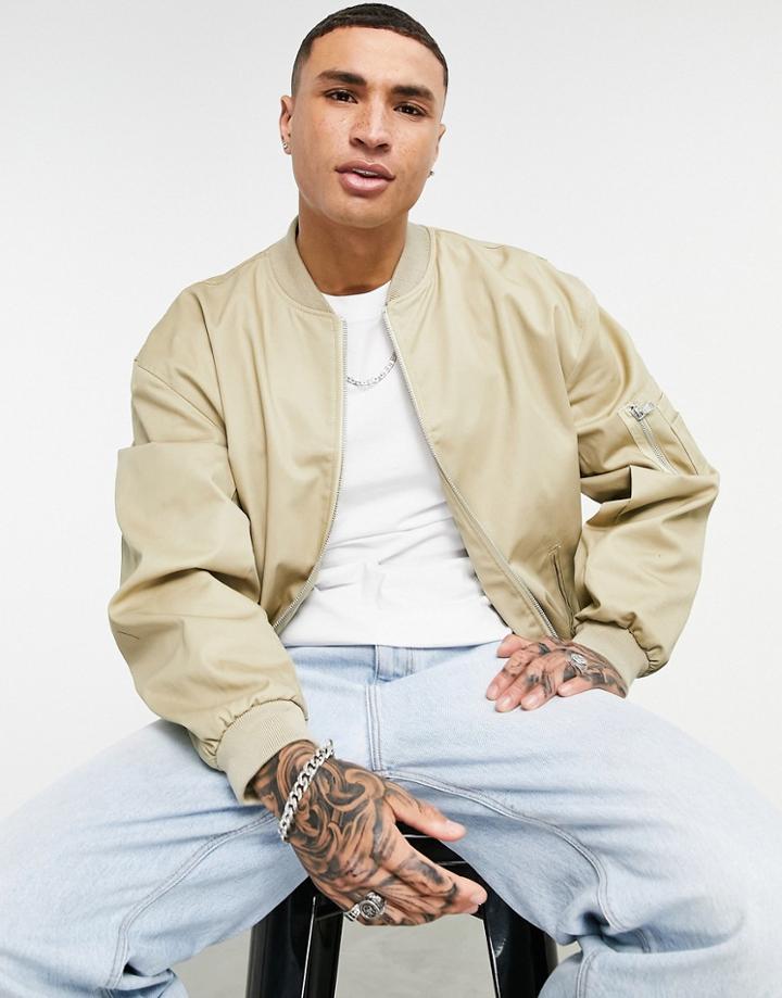 Asos Design Oversized Bomber Jacket In Stone-neutral