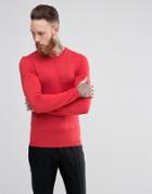 Asos Muscle Fit Merino Wool Sweater In Bright Coral - Orange