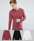 Asos Design Muscle Fit Long Sleeve T-shirt 3 Pack Save - Multi