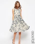 Asos Tall Wedding Midi Dress With Ruched Panel Detail In Print - Multi