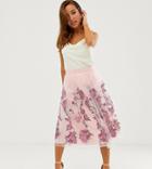 Chi Chi London Petite Embroidered Midi Prom Skirt In Pink
