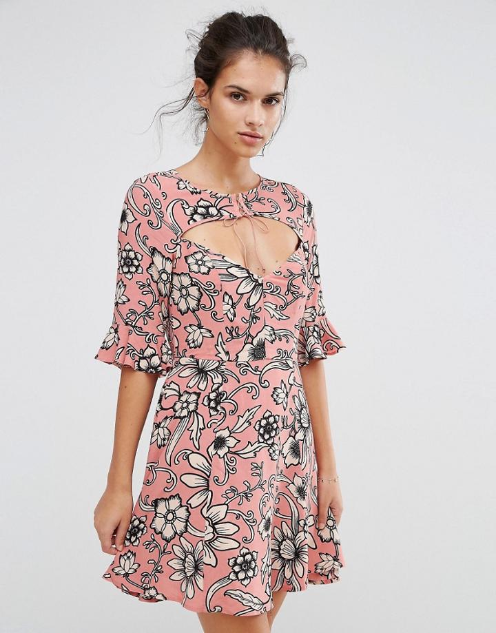 For Love And Lemons Ayla Laced Up Dress In Print - Pink