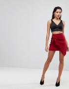 Parallel Lines Wrap Front Mini Skirt - Red