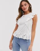 Miss Selfridge Frilled Broderie Top In White