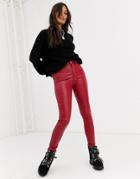 Asos Design Ridley High Waist Skinny Jeans In Red Coated