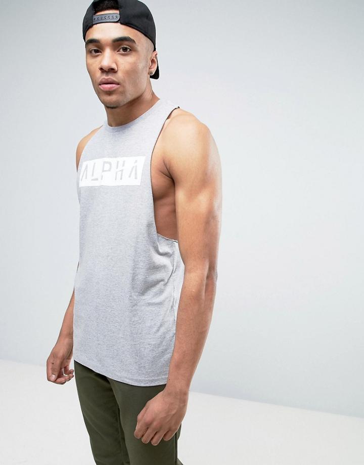 Asos Sleeveless Racer Back Tank With Alpha Print - Gray