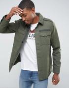 Hollister Twill Military Shirt Jacket In Olive - Green