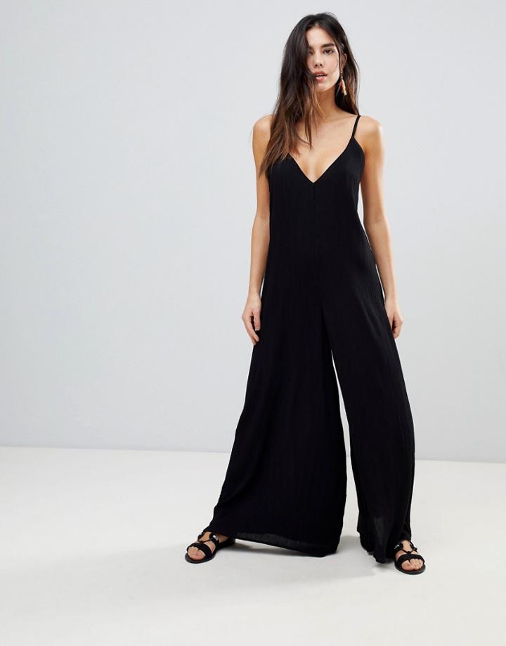 Asos Deep V Strap Back Jumpsuit - Black