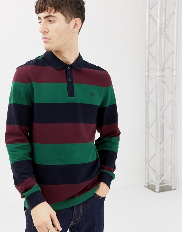 Fred Perry Enlarged Stripe Logo Sleeve Pique Polo In Navy - Navy