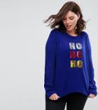 Brave Soul Plus Sequin Ho Ho Ho Holidays Sweater - Blue