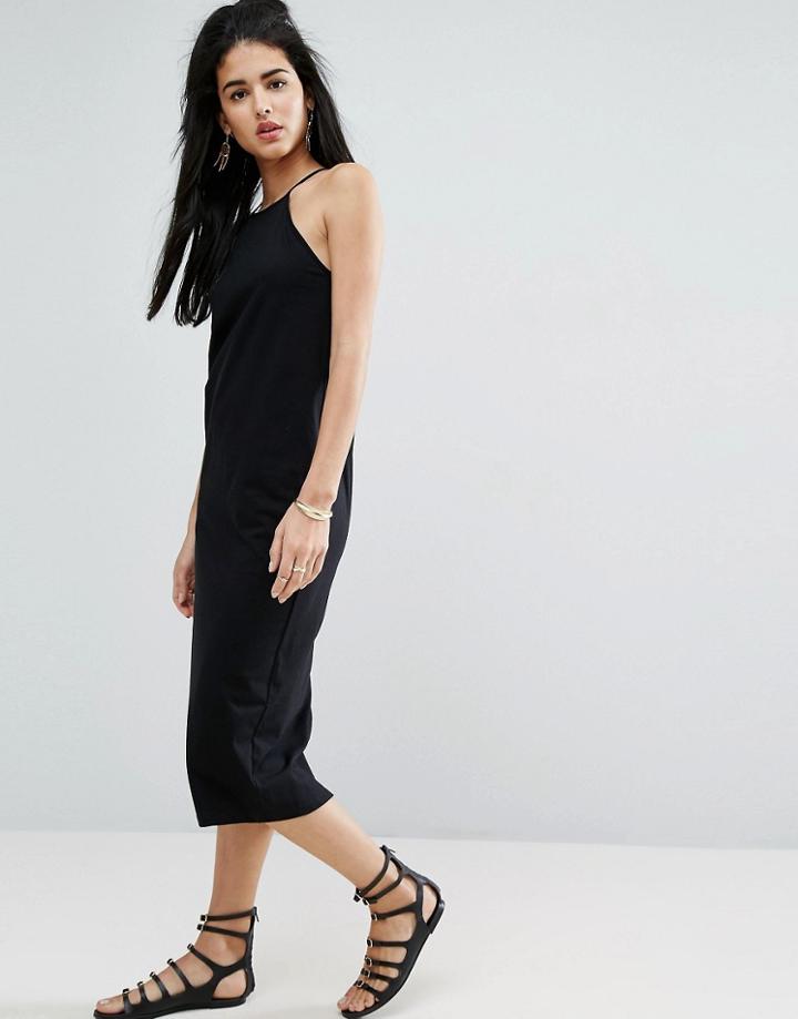 Asos High Neck Cami Midi Dress - Black