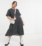 Influence Plus Shirred Tiered Midi Dress In Black Polka Dot-multi