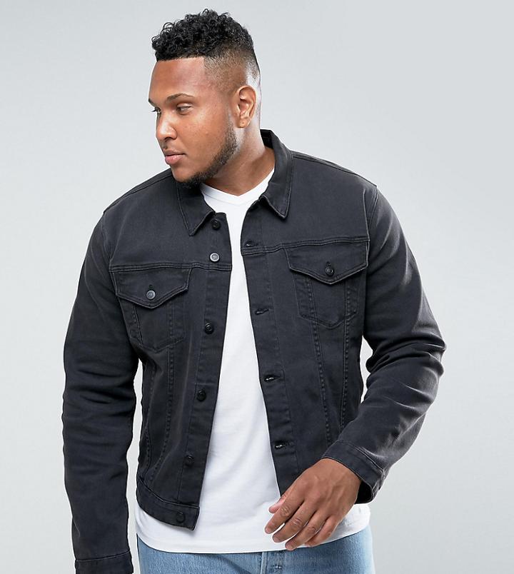 Asos Plus Denim Jacket In Washed Black - Black