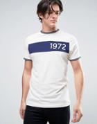 Brave Soul Retro Print Slub Print T-shirt - Navy