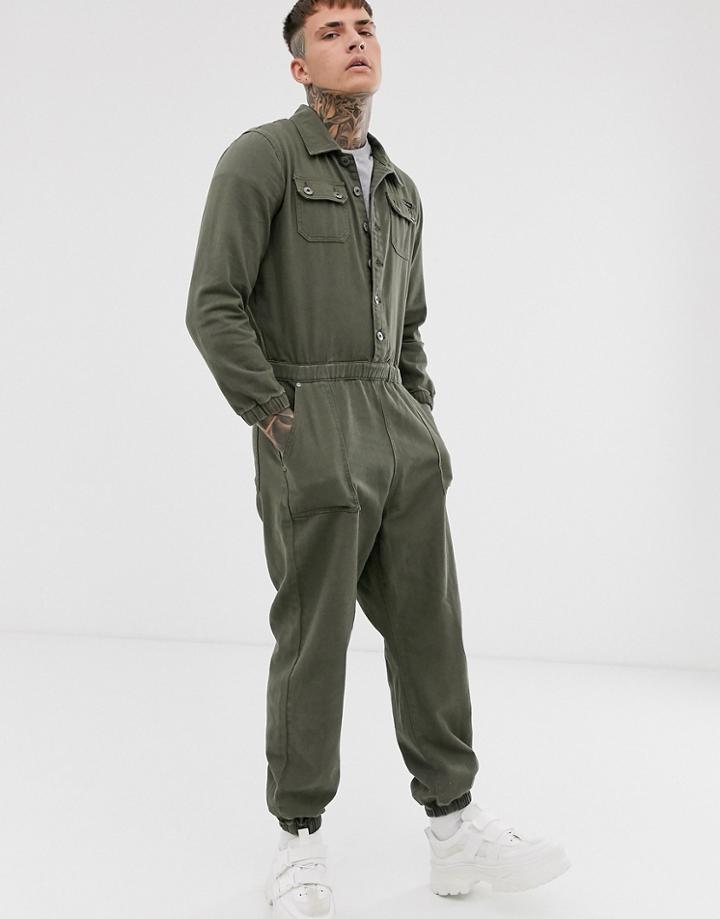 Liquor N Poker Oversized Boiler Suit In Khaki - Green
