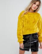 Bershka Furry Sweater - Yellow