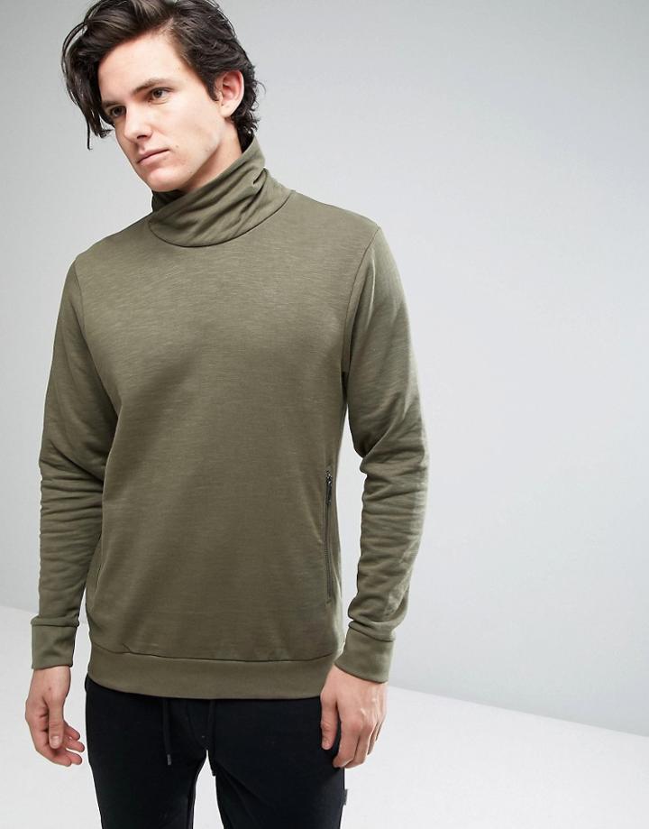 Threadbare Drape Neck Sweat - Green