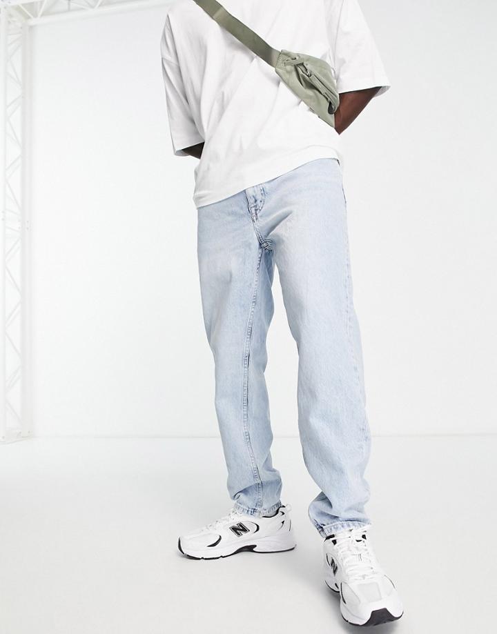 Bershka Straight Leg Jeans In Light Blue-neutral