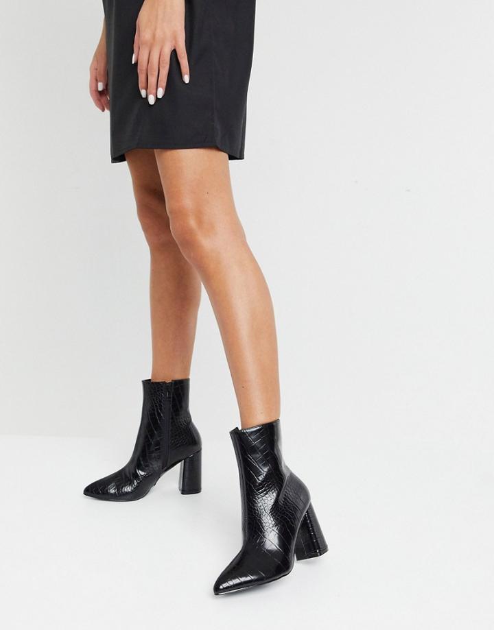 Raid Meadow Heeled Ankle Boots In Black Croc