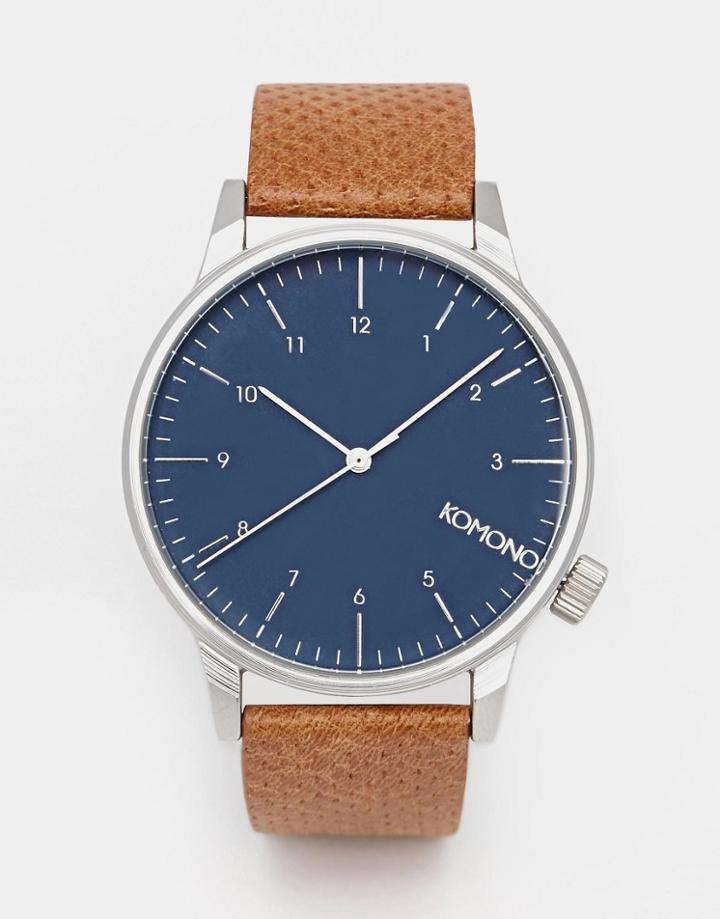 Komono Winston Leather Watch In Cognac - Brown
