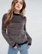 First & I Textured Knit Sweater - Red