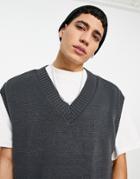Topman Oversized Knitted Tank Top In Charcoal-gray