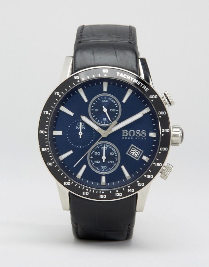 Boss By Hugo Boss Rafale Chronograph Leather Watch In Black - Brown