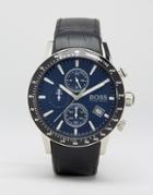 Boss By Hugo Boss Rafale Chronograph Leather Watch In Black - Brown