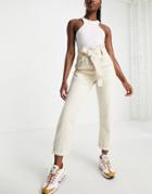 Topshop Belted High Waisted Jeans In Ecru-white